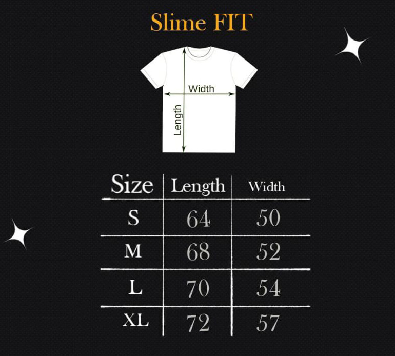 Slim Fit Size Chart